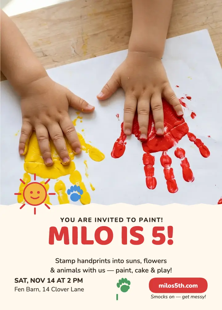 Milo's handprint 5th birthday invitation template