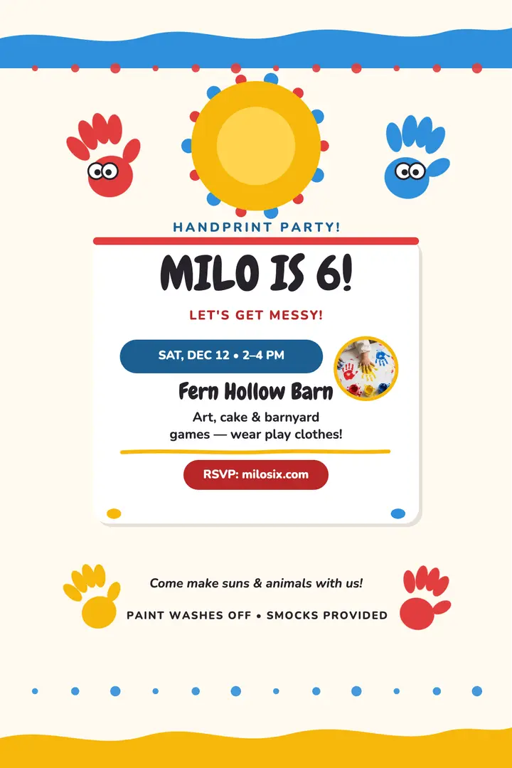 Milo Handprint Birthday Poster template