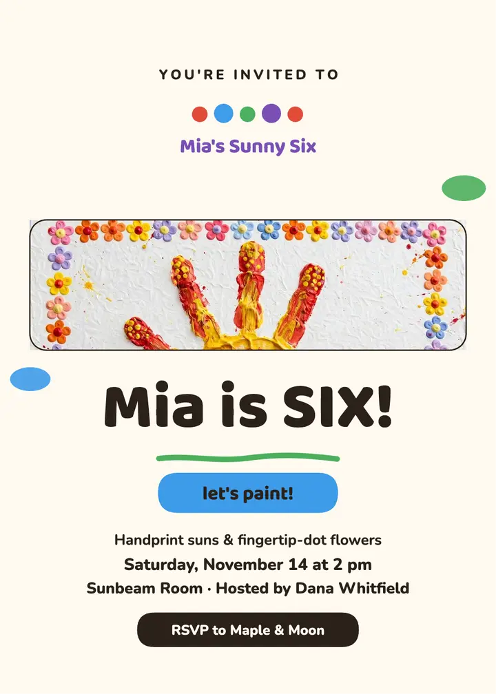 Mia's Sunny Six handprint birthday invitation template