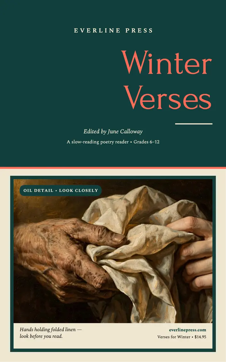 Winter Verses poetry reader cover, hands template