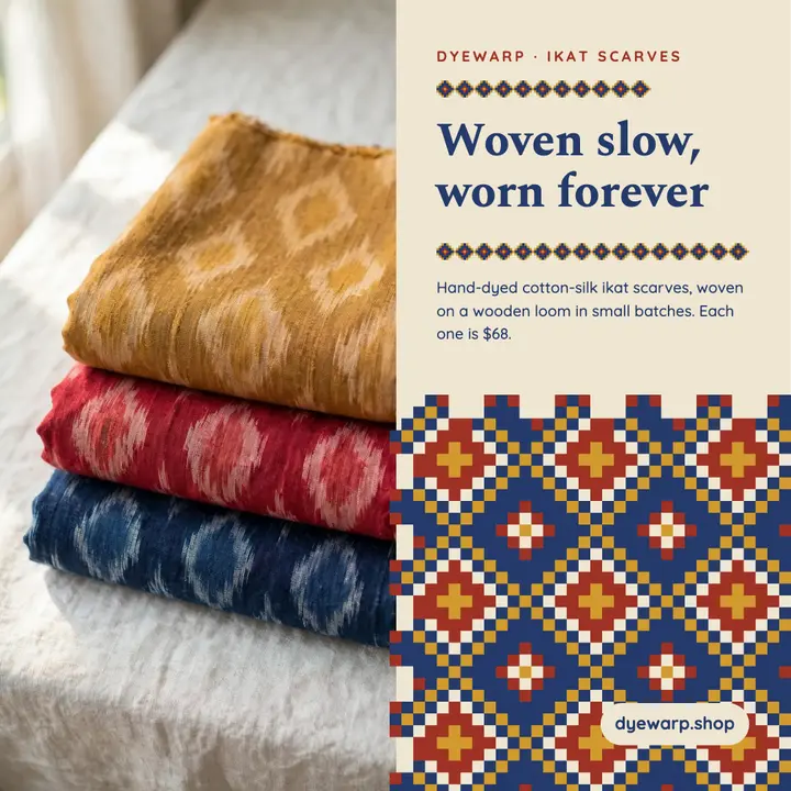 Dyewarp loom-woven ikat scarf square post template