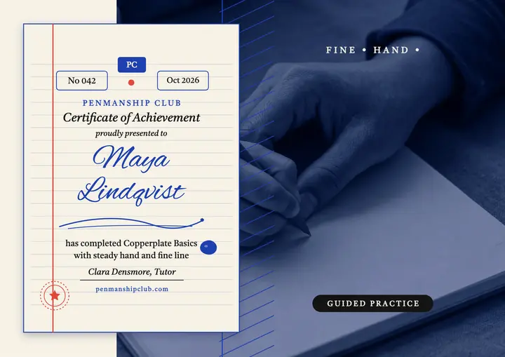 Penmanship Club handwriting certificate: handwriting certificate template