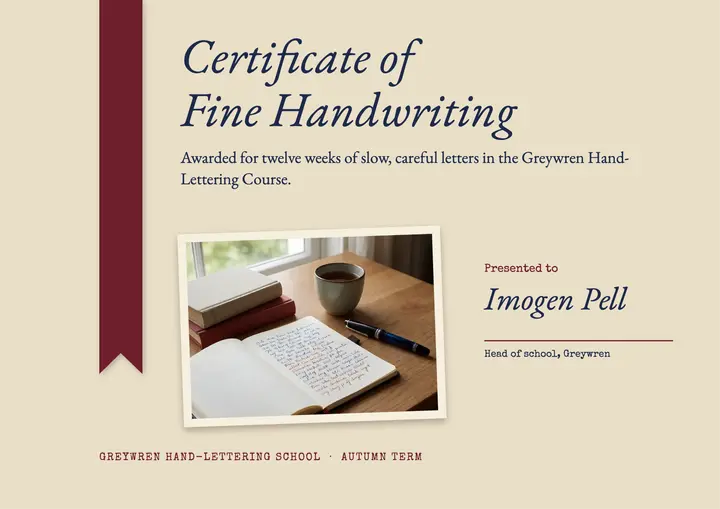 Handwriting course certificate, poetcore template