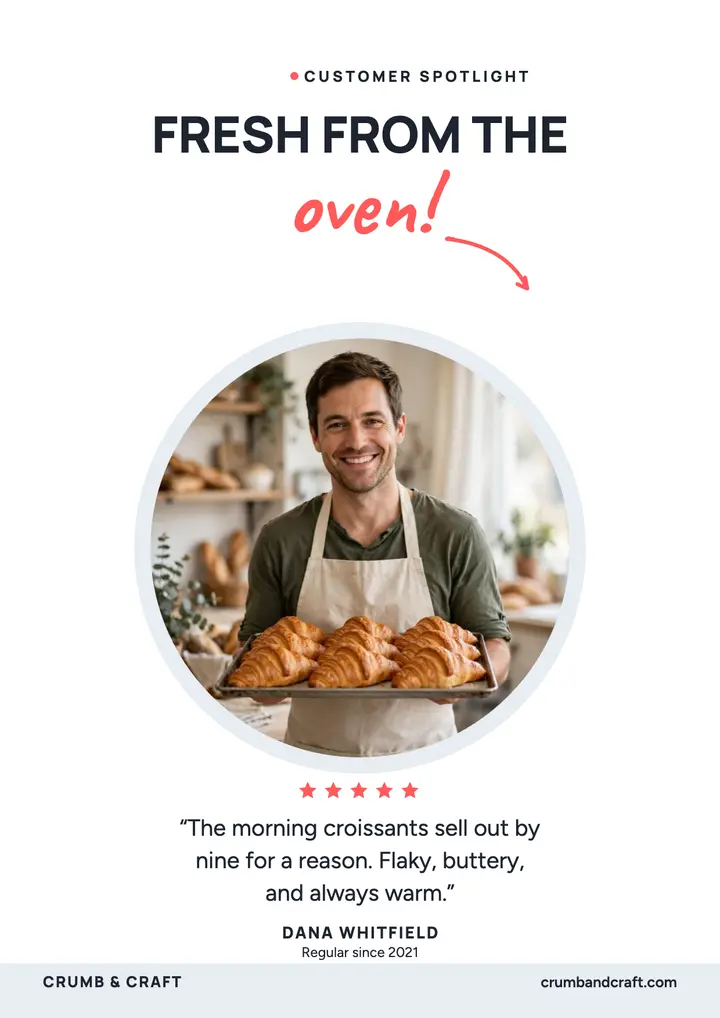 Crumb and Craft review spotlight flyer: customer review flyer template