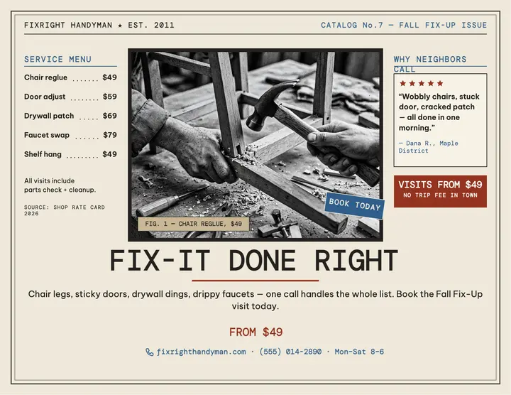 Fixright Handyman catalog promo flyer template