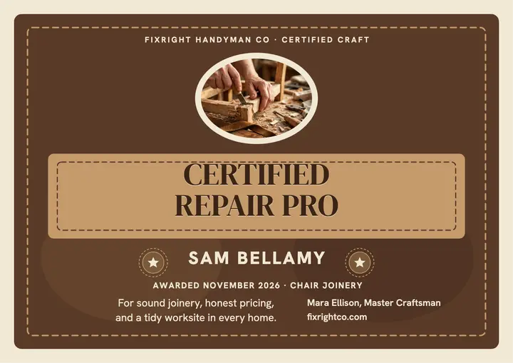 Fixright Certified Repair Pro certificate template
