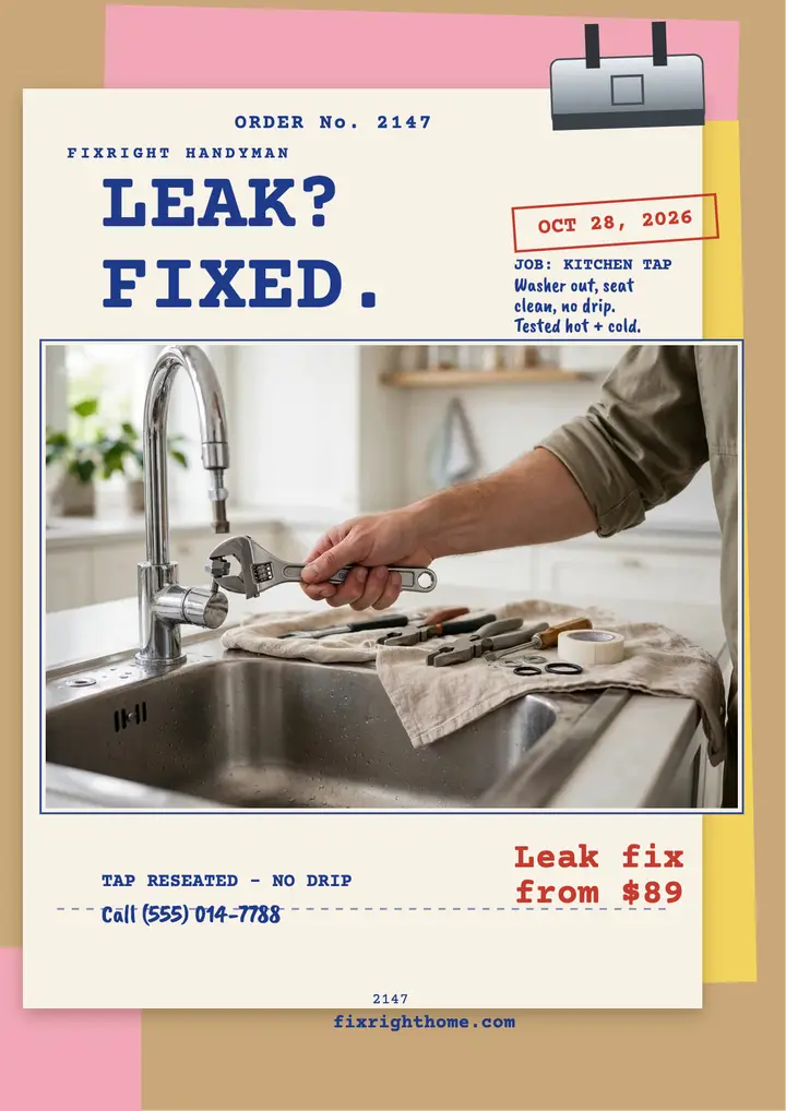 Fixright faucet repair docket flyer template