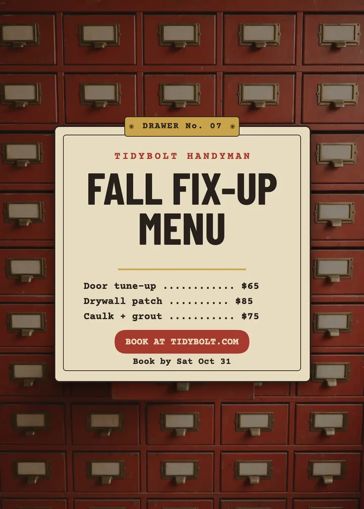 Tidybolt handyman fall menu invite template