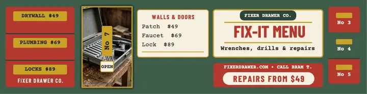 Fixer Drawer handyman menu billboard template