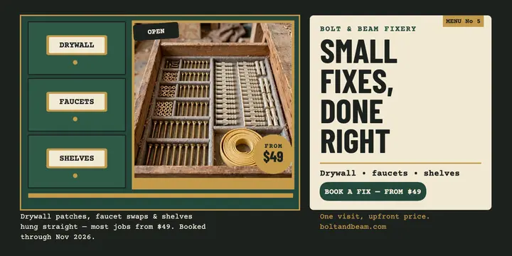 Bolt and Beam handyman drawer menu post template
