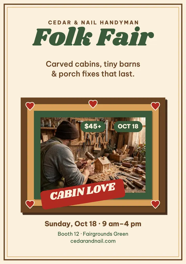 Cedar and Nail folk fair cabin flyer template