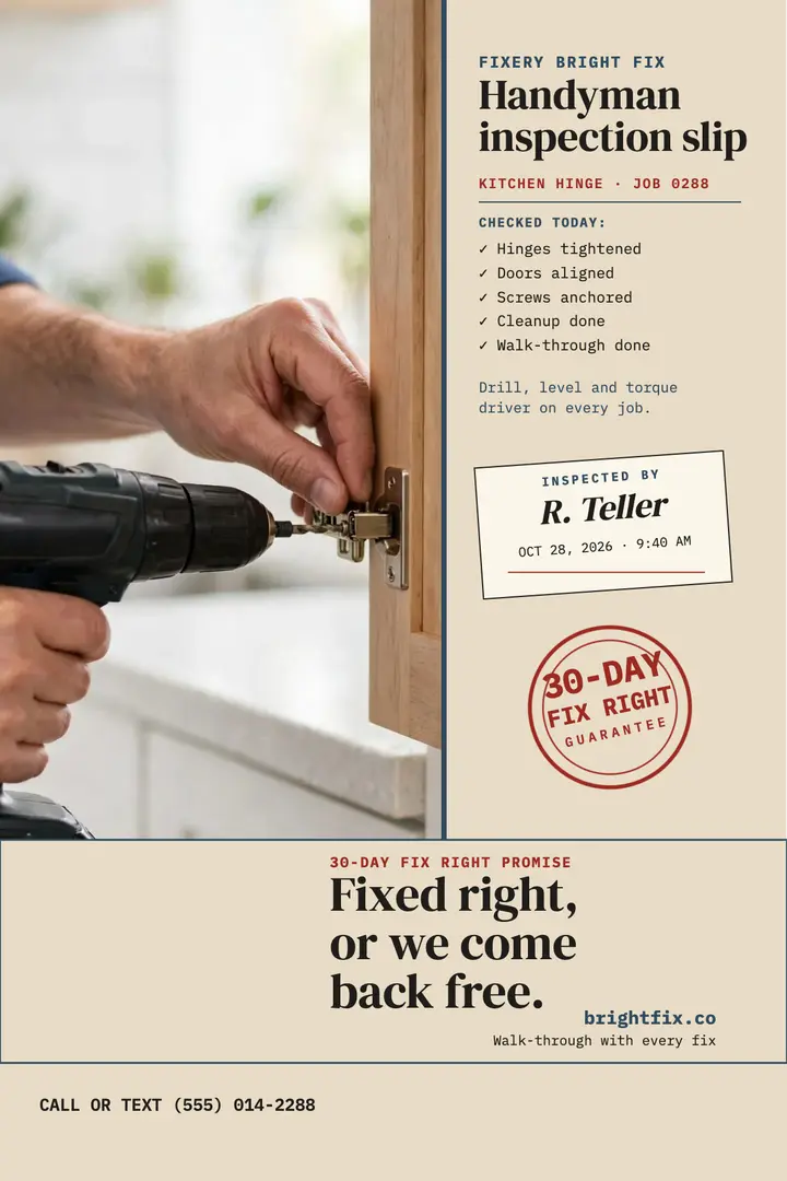 Bright Fix handyman guarantee poster template