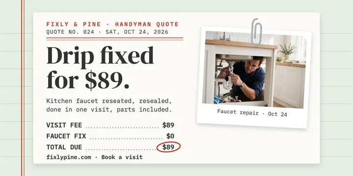 Fixly and Pine faucet quote ledger post: handyman quote post template