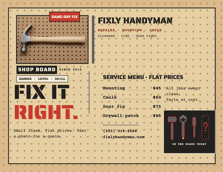 Fixly handyman pegboard flyer template