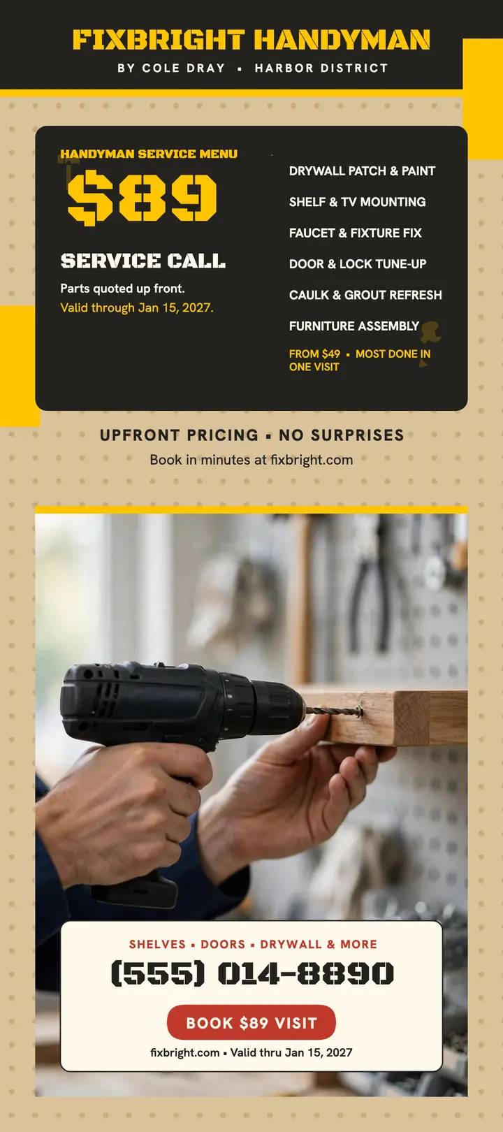 Fixbright handyman pegboard rack card template