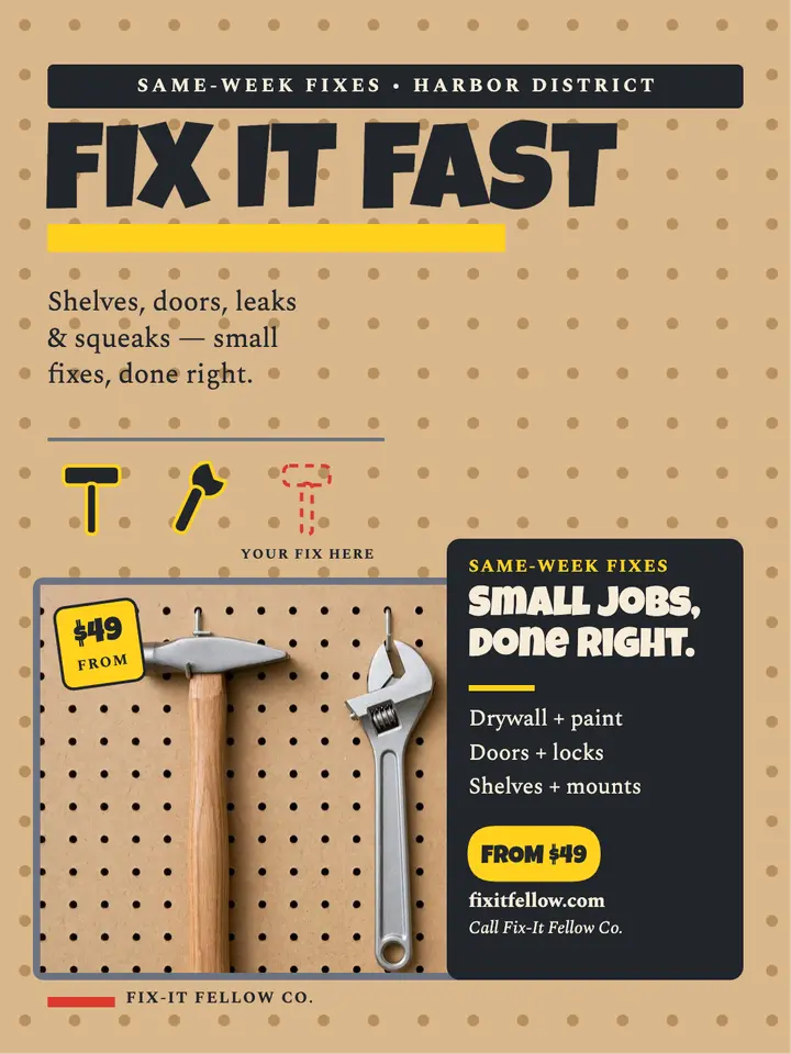 Fix-It Fellow shadow board promo: handyman promo post template