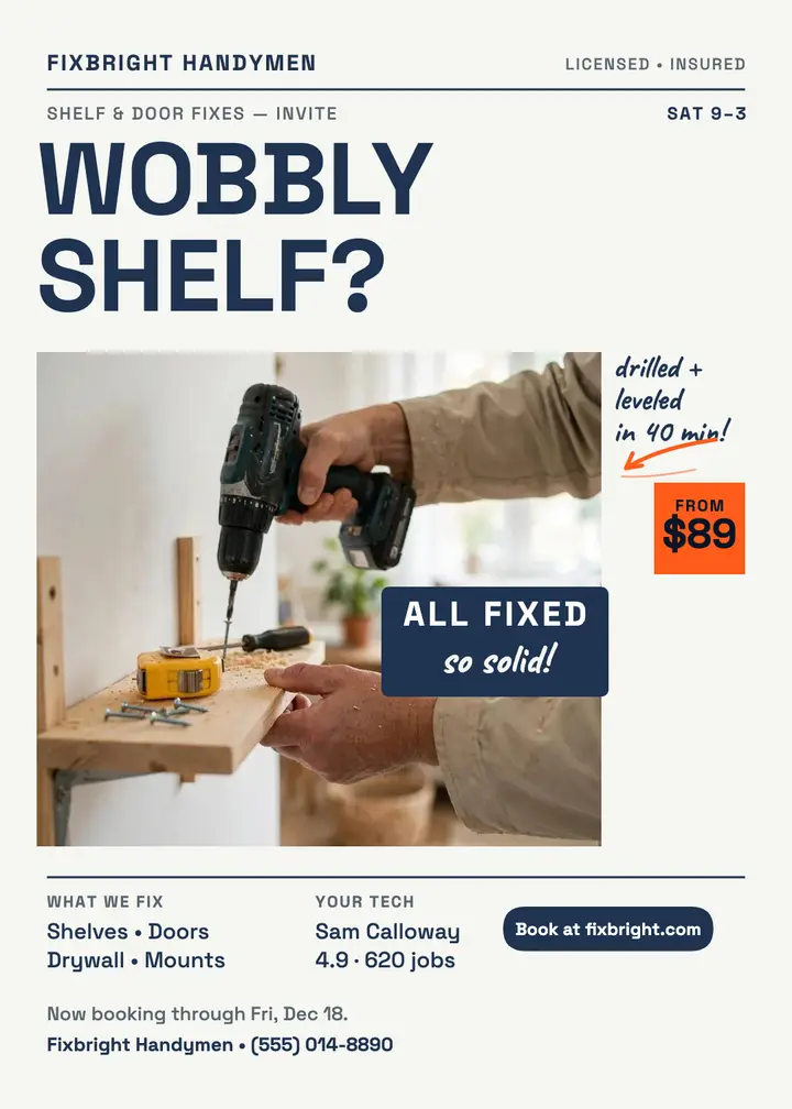 Fixbright shelf fix handyman invitation template