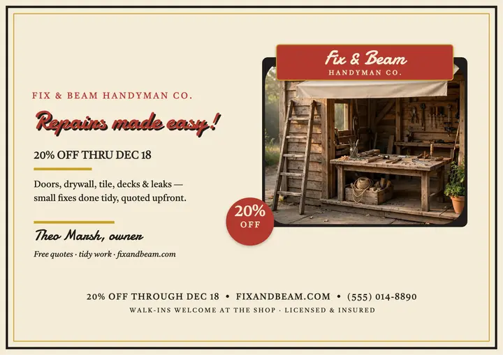 Fix and Beam handyman shopfront promo template
