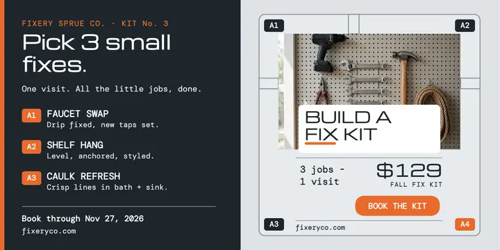 Fixery Sprue Co. build a fix kit post: handyman bundle post template