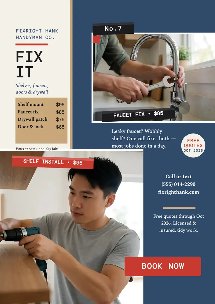 FixRight Hank tape label services flyer template