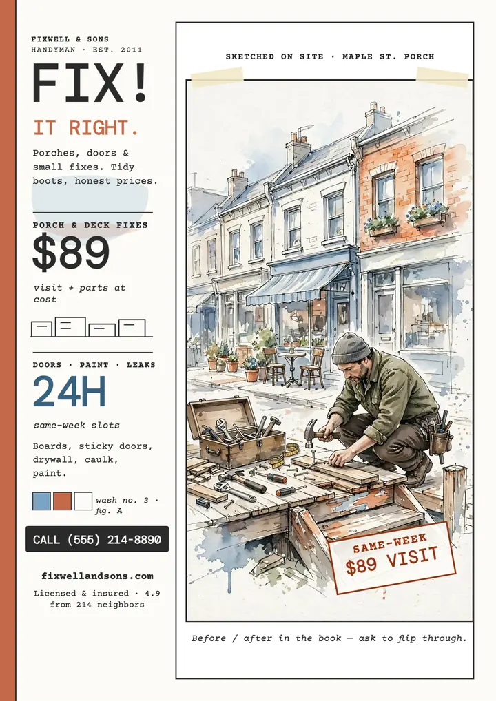 Fixwell porch fix urban sketch flyer template