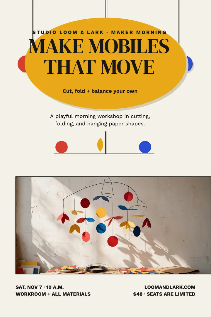 Loom and Lark mobile workshop poster: art workshop poster template