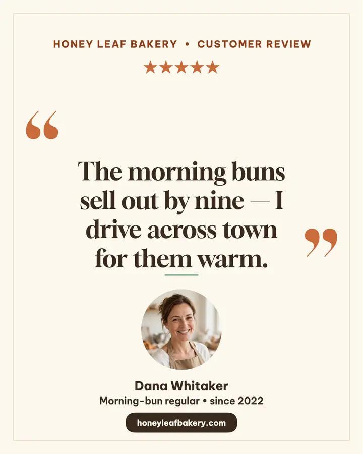 Honeyleaf Bakery customer review post: customer review post template