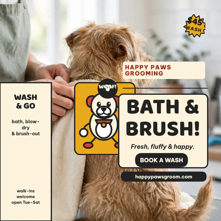 Happy Paws bath and brush promo template