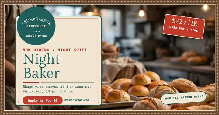 Crumbharbor night baker hiring post template