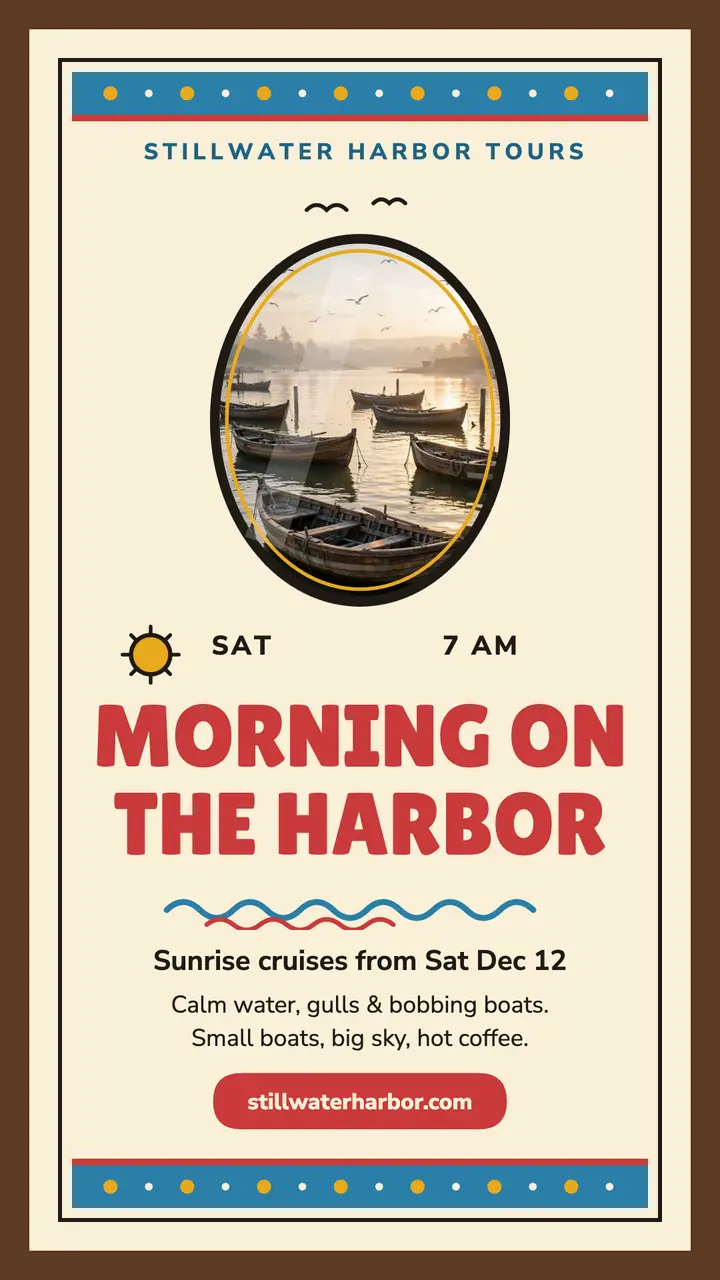 Stillwater Harbor morning boat story template