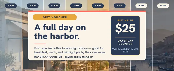 Daybreak Counter harbor day gift voucher template