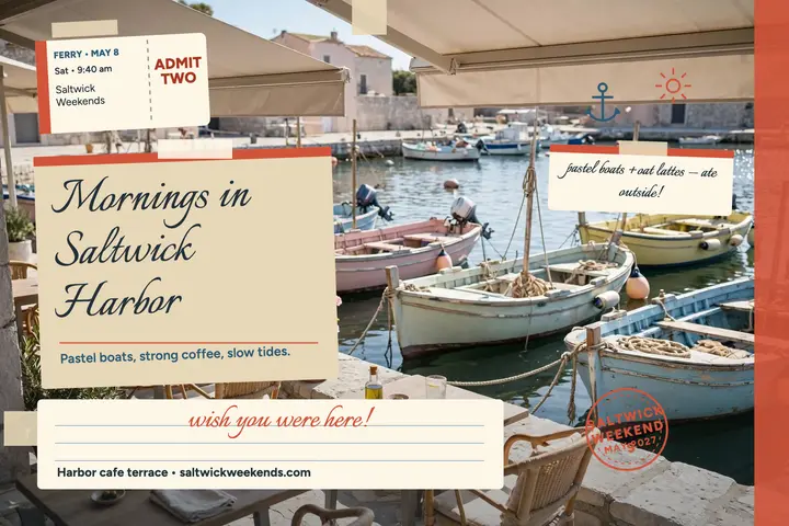 Saltwick harbor cafe travel postcard template