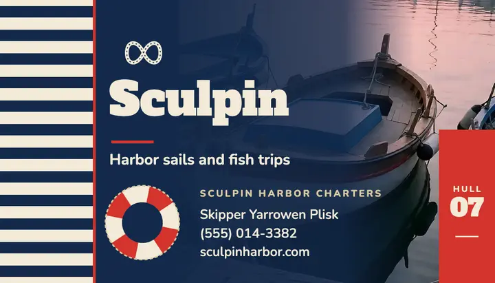 Sculpin harbor charter nautical business card template