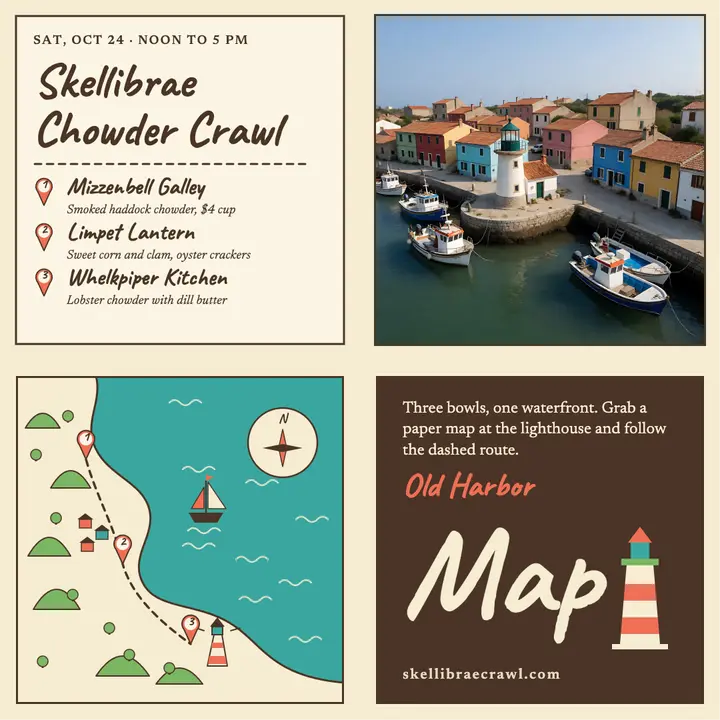 Skellibrae chowder crawl pictorial map post: festival map post template