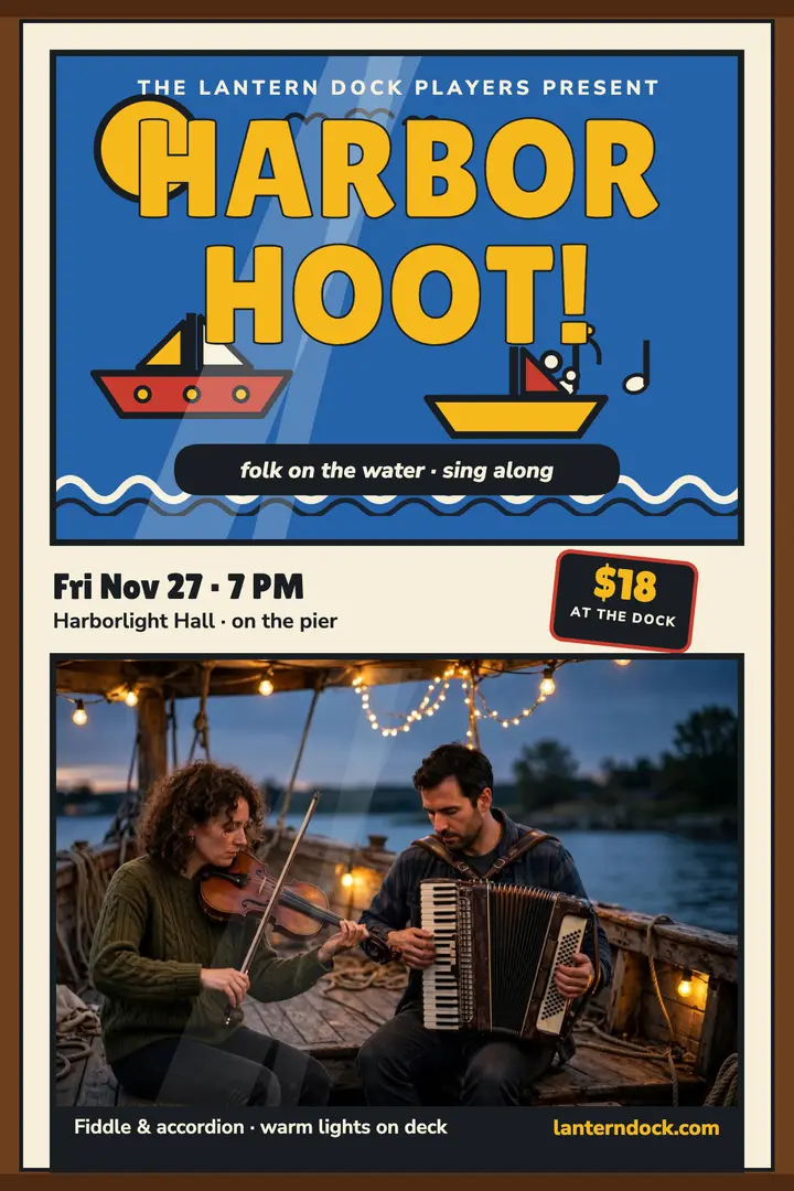 Harbor Hoot folk gig poster template