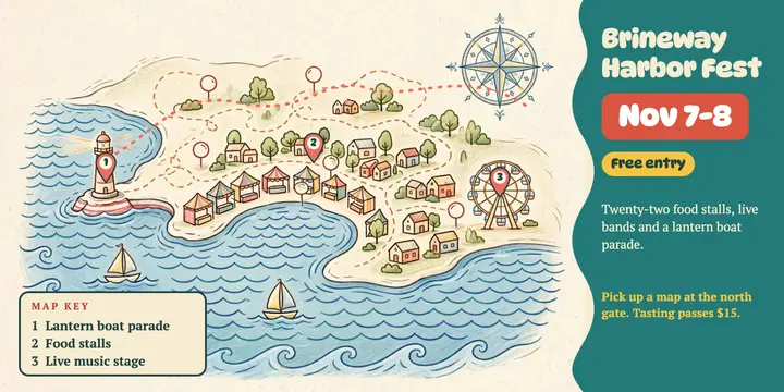 Harbor food fest illustrated map post template