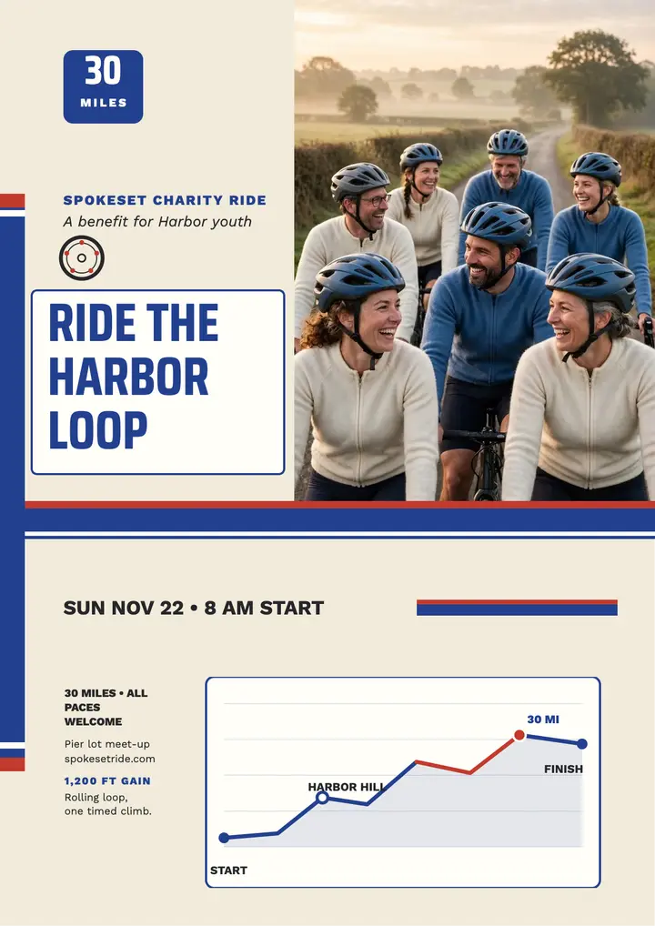 Spokeset Harbor Loop charity ride flyer template