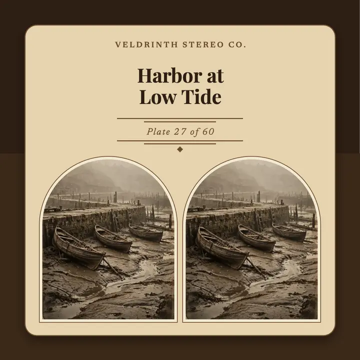 Harbor at low tide stereoview card post template