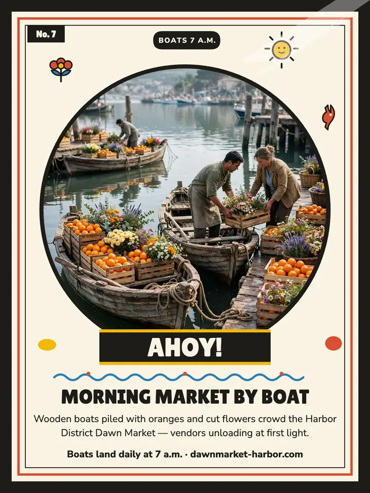 Harbor dawn market boats travel post template