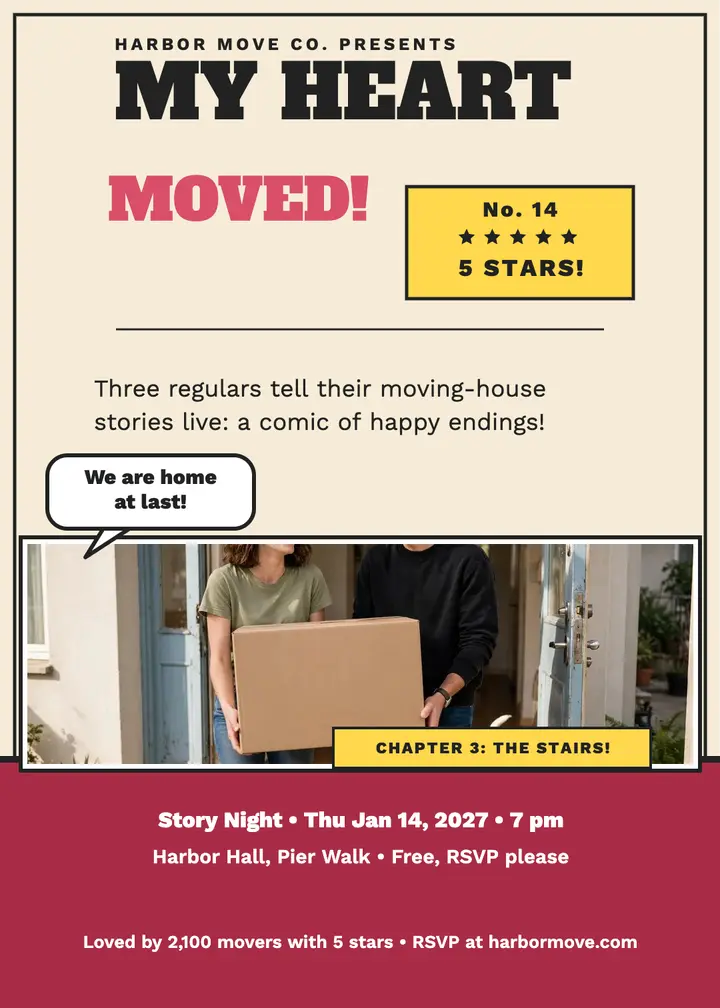 Harbor Move story night fotonovela invitation template