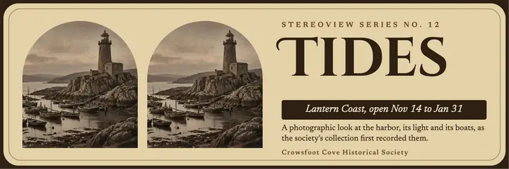 Harbor photo exhibition header, stereoview card: historical society exhibition header template