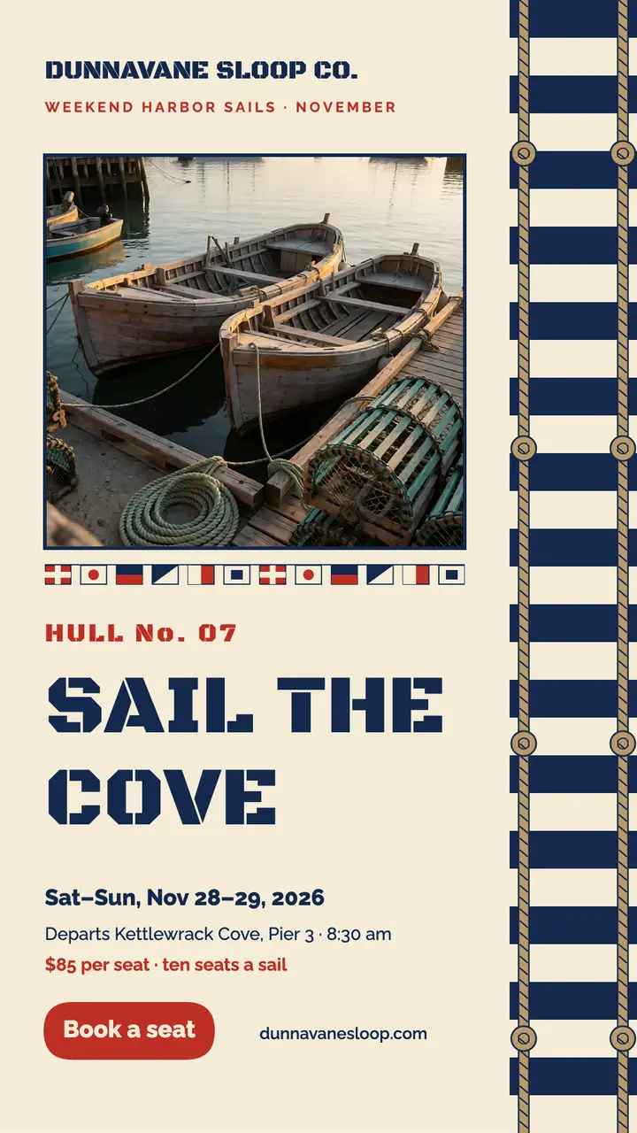 Dunnavane weekend harbor sail fisherman nautical story template