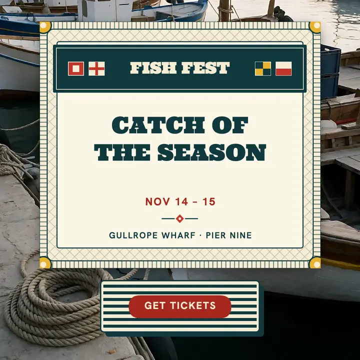 Gullrope Wharf seafood festival, fisherman nautical post template