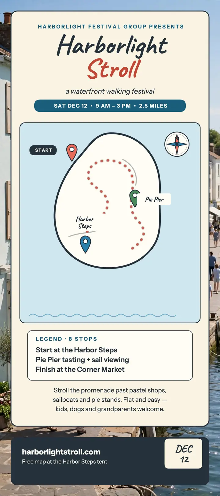 Harborlight Stroll waterfront walk map template