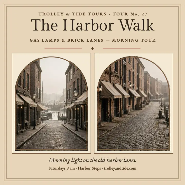 Harbor walk stereoview tour card template