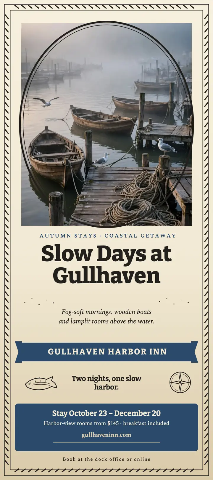 Gullhaven harbor getaway rack card template