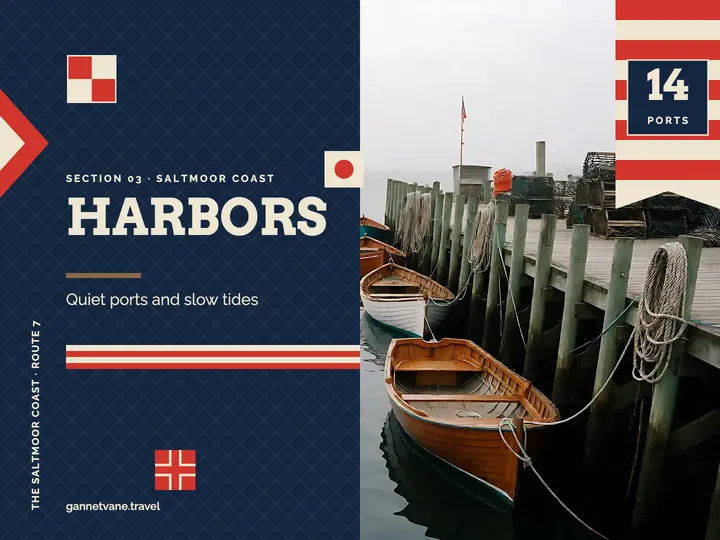 Harbor towns travel section slide, fisherman nautical: travel presentation slide template
