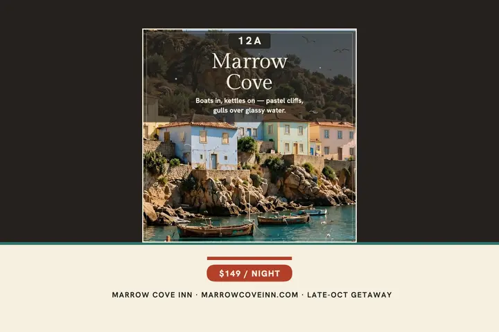 Marrow Cove Inn harbor postcard template