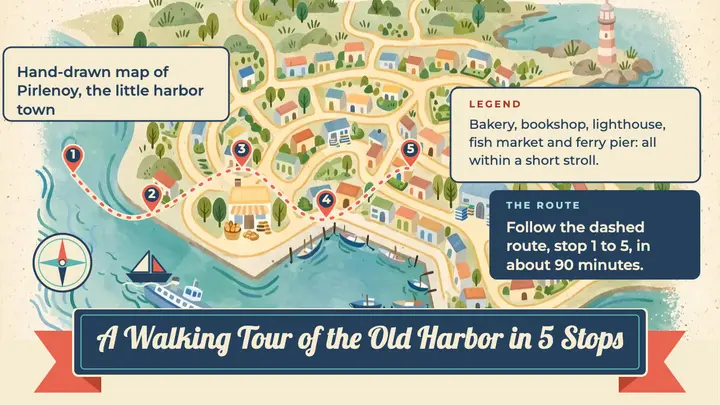 Pirlenoy harbor walking tour map thumbnail template