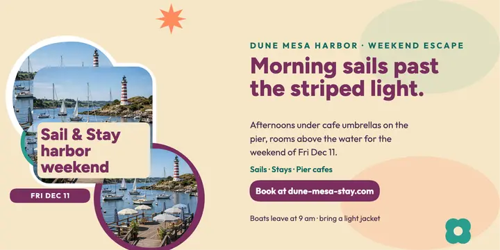 Dune Mesa Harbor Sail and Stay weekend post template